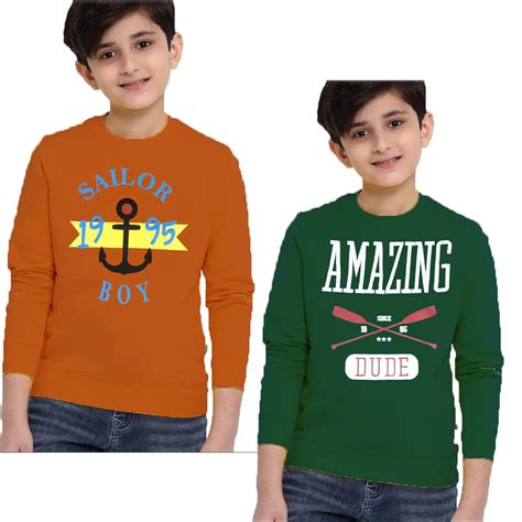 Buy Big Boys Full Sleeve T-Shirt Pack of 2 (8-9 Years, MERRON,Green) at ...