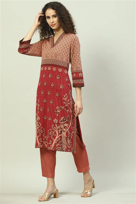 Berry Acrylic Straight Printed Kurta at Biba India