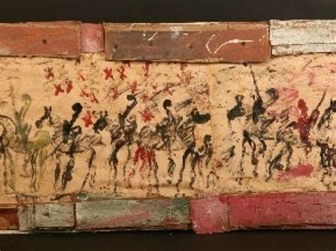 Purvis Young (1943 - 2010) Warriors Together, 1987 Mixed Media house ...