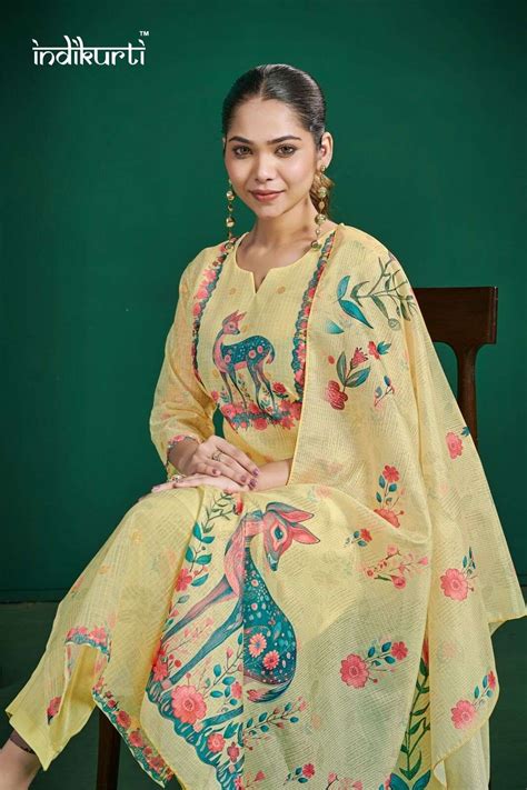 SHIVANI BY INDIKURTI IN KOTA CHEX JACQUARD WITH DIGITAL PRINT COMBO PACKING