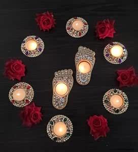 Buy Prisma collections desiner Big Multi Color Stone Metal Brass Diyas ...