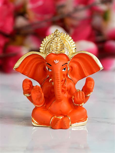 Gold Plated Orange Siddhivinayaka Ganesha Decorative Showpiece for Home ...