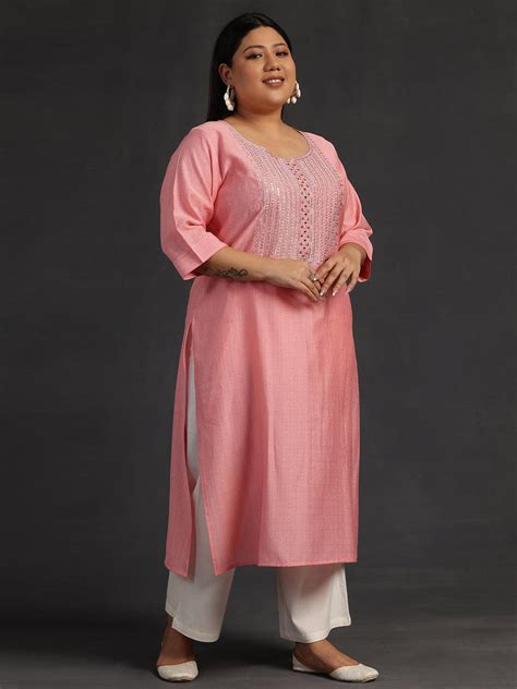 Buy Plus Size Peach Yoke Design Silk Straight Kurta Online at Rs.849 ...