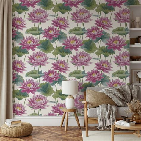 Lotus Bloom Symphony Wallpaper | Floral Mural