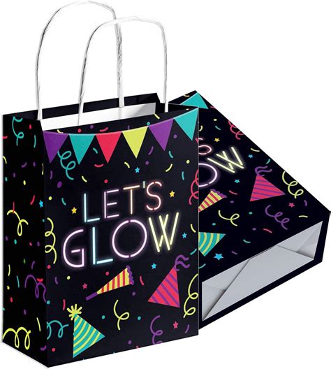 Buy 16pk Glow Party Gift Bags Bulk, Glow in The Dark Party Kraft Paper ...