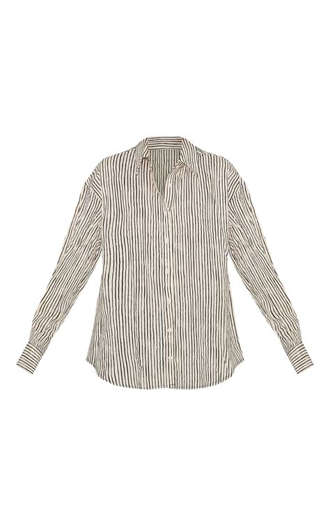 Black Striped Linen Long Sleeve Shirt | Co-ords | PrettyLittleThing USA