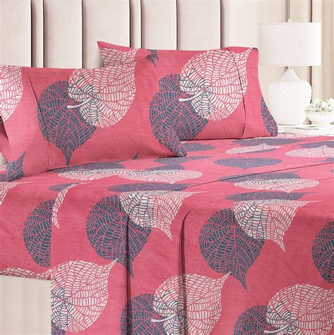 BSB HOME® 100% Cotton 160 TC Small Leaf Printed Double Bedsheets with 2 ...