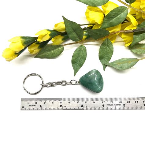 Green Aventurine Tumbled Stone Key Ring (Luck)