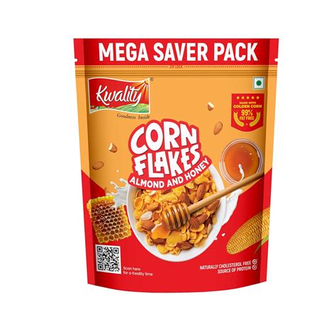 Kwality Corn Flakes with Almond & Honey 1kg | Made with Golden Corns ...