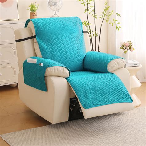 Teal Quilted Recliner Sofa Cover with Storage Pockets | Non-Slip ...
