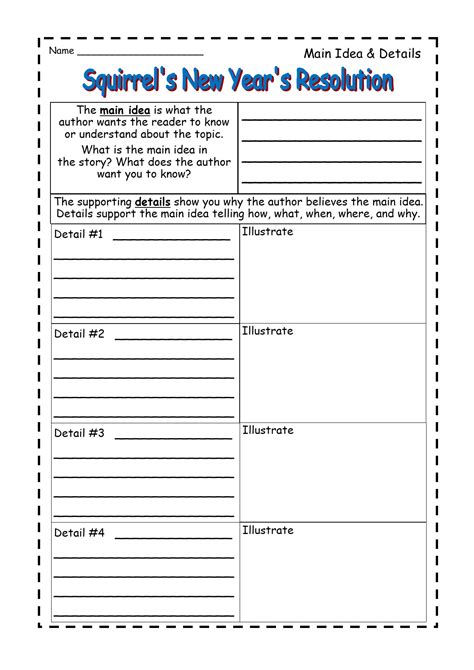 Squirrel's New Year's Resolution Retell Main Idea Summarize Character ...