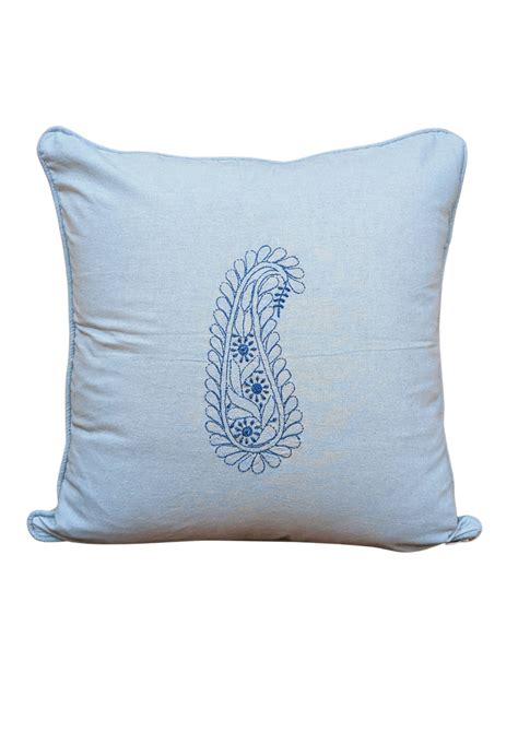 Blue Handmade Chikankari Paisley Cushion Cover | Inara– Inara Collective