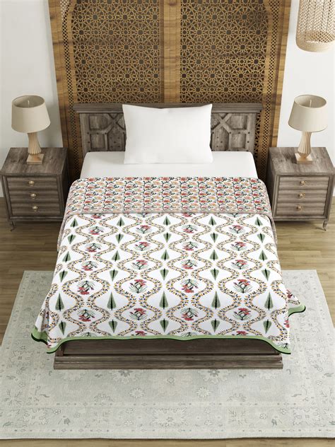 BLOCKS OF INDIA Hand Block Printed Cotton Summer Single Size Reversibl ...