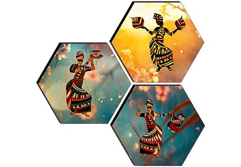 SAF Set of 3 Hexagon Modern Art Dancing MDF Board UV Textured Abstract ...