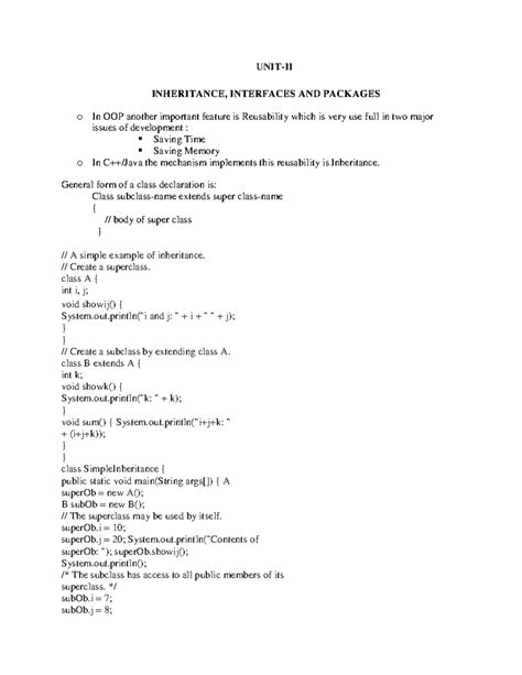 OOPS Through JAVA - Inheritance , Interfaces & Packages - UNIT-II ...