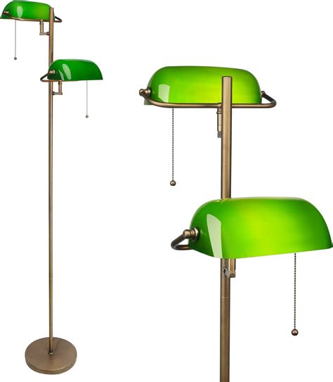 FIRVRE Green Glass Bankers Floor Lamp Classic Vintage Standing Lamp ...