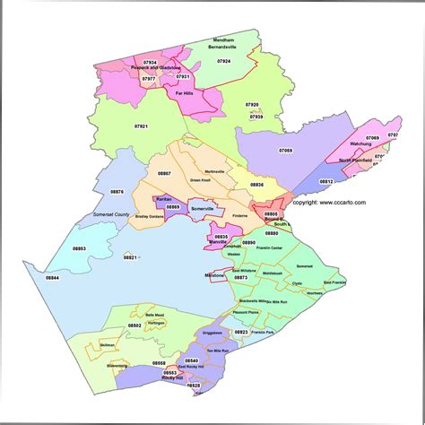 Somerset County, New Jersey Zip Code Map