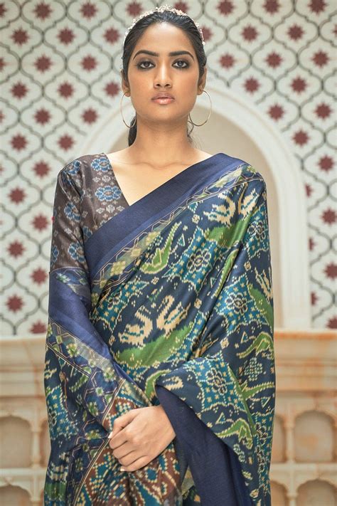 Buy Florentine Blue Patola Saree online-Karagiri
