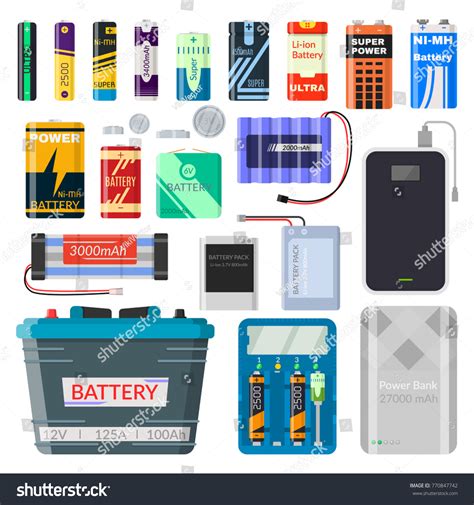 Lithium Batteries Set Different Types Batteries Stock Vector (Royalty ...
