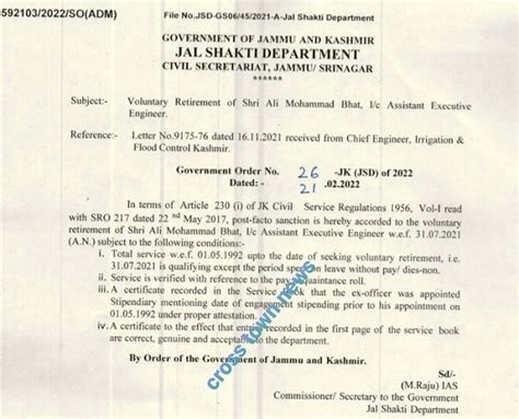 J&K: Assistant Ex. Engineer takes voluntary retirement