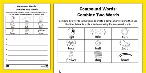 Compound Words: Combine Two Words Activity Sheet - Twinkl