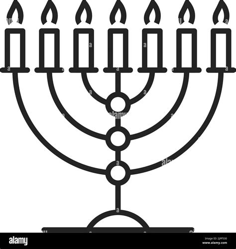 Seven candles Hanukkah Menorah isolated line art. Vector jewish ...