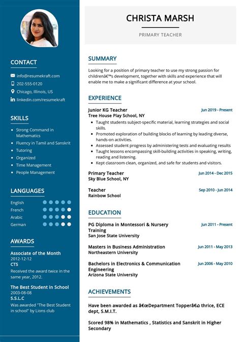 Teacher Job Resume Sample