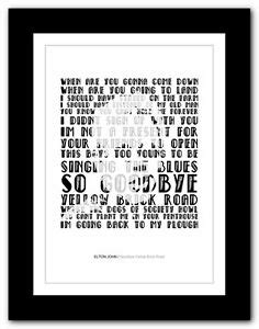 ELTON JOHN - Goodbye Yellow Brick Road song lyrics typography poster ...