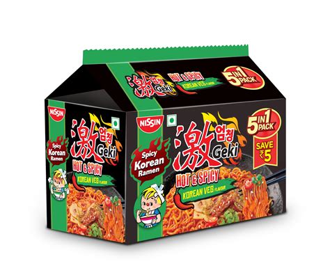 Nissin Geki Hot & Spicy Korean Ramen Instant Noodles Veg (5 in 1 pack ...