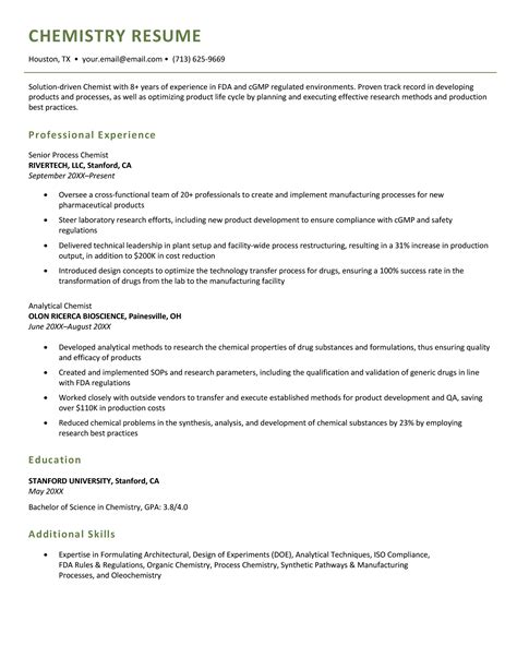 Chemistry Resume Template