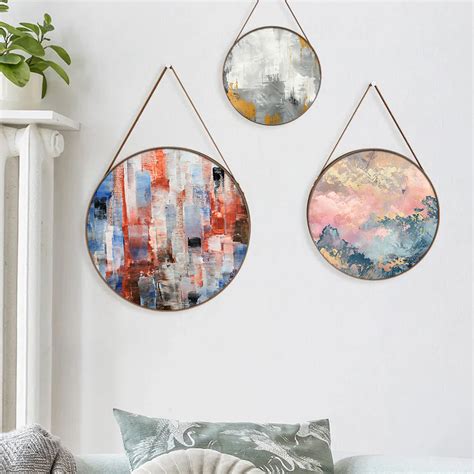 Textured Round Framed Abstract Canvas Wall Paintings - Set of 3 ...