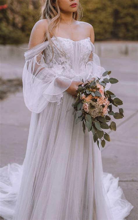 Wedding Dress with Off-the-Shoulder Sleeves | True Society Bridal - wedding dress with shoulder sleeves