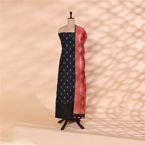 Twilight Grace Pure Khadi Tussar Silk Suit with Majestic Zari Dupatta ...