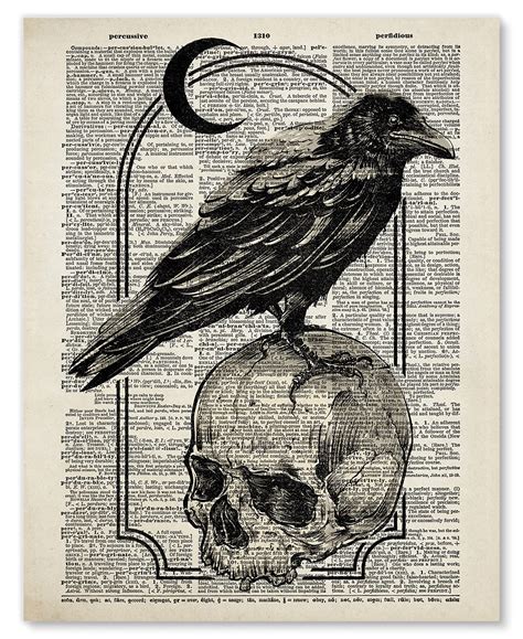 Buy Edgar Allan Poe Art Print - Raven & Skull Creepy Gothic Decor ...