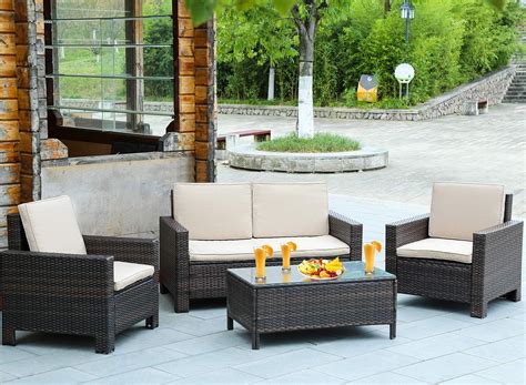 BMS 4-Piece Brown Wicker Outdoor Patio Furniture Set India | Ubuy