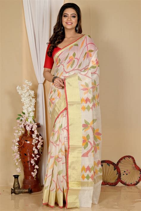 Off White Cotton Blend Narento Hand Loom Saree (1730 )