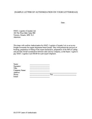Fillable Online SAMPLE LETTER OF AUTHORIZATION ON YOUR LETTERHEAD ...