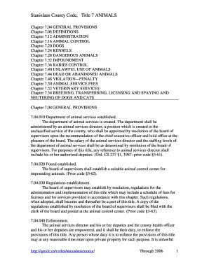 Fillable Online Stanislaus County Code Title 7 ANIMALS - The Animal ...