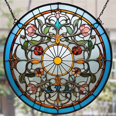 Vintage Floral Stained Glass Window | Stable Diffusion Online