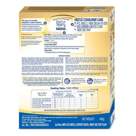 Nestle Nan Pro Infant Formula Powder, Stage 1, Upto 6 months, 400 gm ...