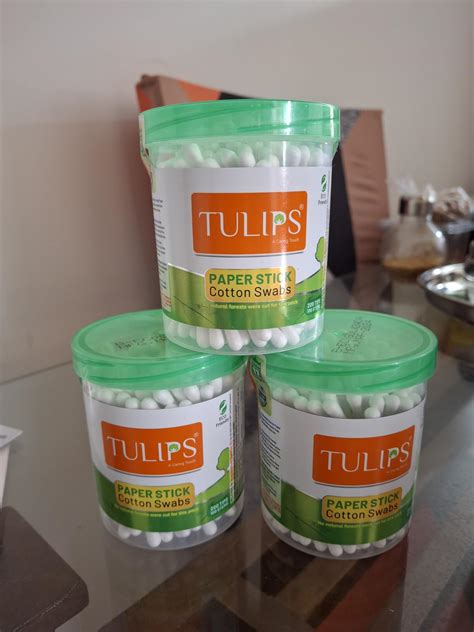 TULIPS Cotton Ear Buds/Swabs (pack of 3) with White PAPER Sticks (100/ ...