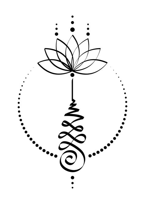 Unalome lotus flower symbol, Hindu or Buddhist sign representing path to enlightenment. Hand ...