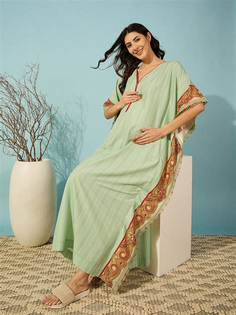 Buy Paisley Green Maxi Maternity & Feeding Kaftan Dress - The Kaftan ...
