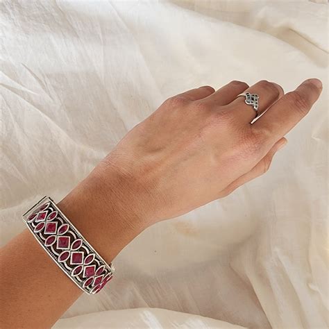 BANGLE-Pink Stone German Oxidized Bangle – Sanskruti