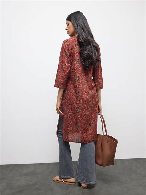 Buy Utsa Maroon Botanical Butta Design Cotton Straight Kurta from Westside