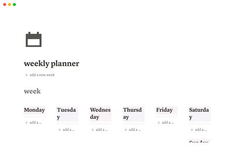 Image result for Notion Weekly Planner Template
