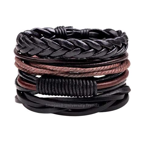 University Trendz Black Leather Dyed Rope Multi Strand Wrist Band ...