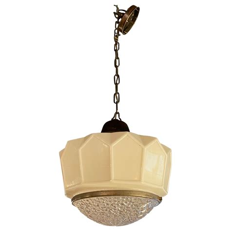Art Deco Skyscraper White Milk Glass Pendant Light For Sale at 1stDibs