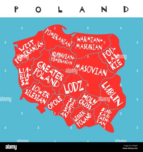 Vector Hand Drawn Stylized Map Of Polish Provinces. Travel Illustration. Republic Of Poland ...