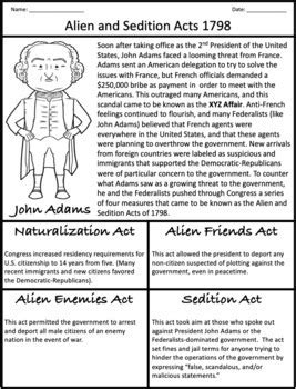Image result for Alien and Sedition Acts of 1798 Lesson